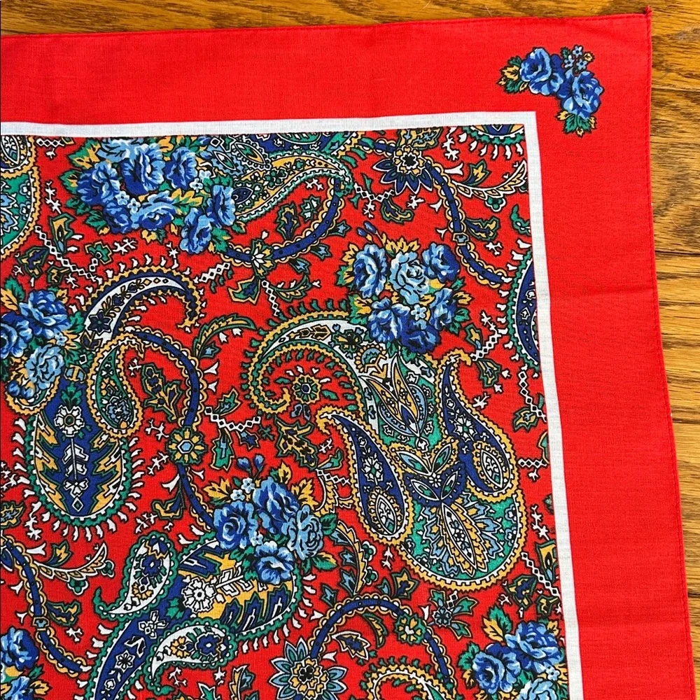 NWOT‎ Vtg 70s/80s Wamcraft Red & Blue Floral Paisley Cotton/Polyester Bandanna